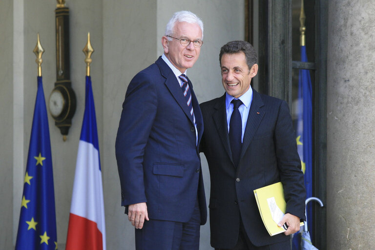 Foto 3: EP President at the meeting of the Conference of Presidents with the President of France and Acting President of the European Council.