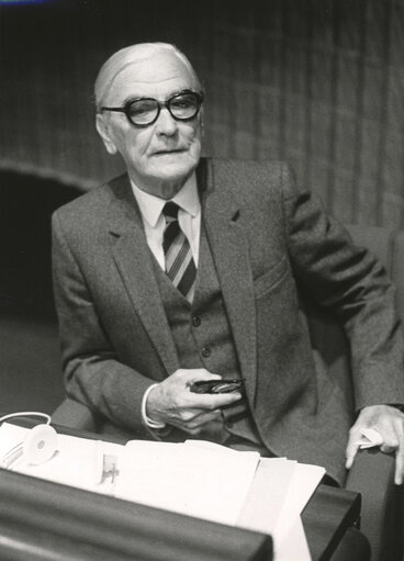 Francois-Marie GERONIMI attends a plenary session in November 1982