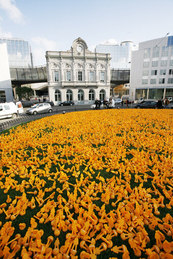 Fotó 8: Flowers on the Luxembourg Place in Brussels representing the signatures for the climate manifesto - A global price on carbon dioxide emissions, support for climate friendly technologies