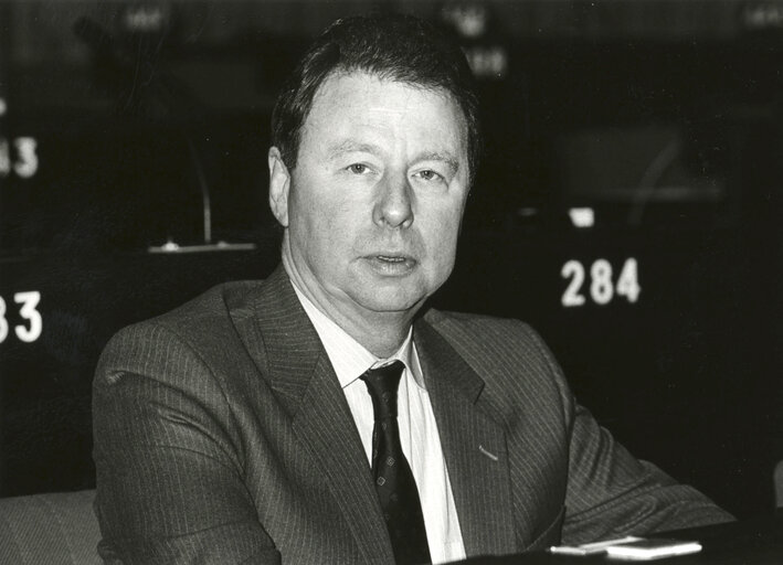 Pierre LALUMIERE attends a plenary session in May 1984