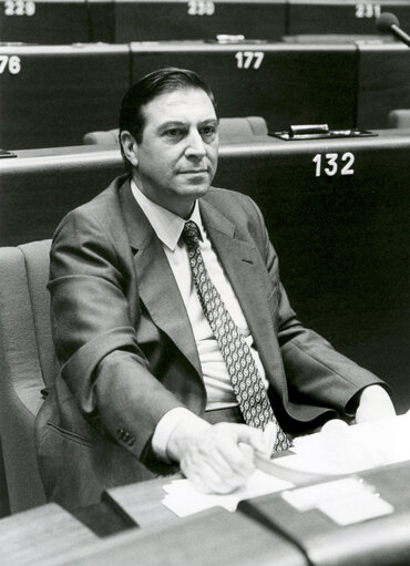 Efstratios PAPAEFSTRATIOU attends a plenary session in October 1982