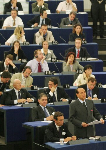 Photo 14 : Italy's Prime Minister visits the EP in Strasbourg to present the programme of the Italian Presidency of the Council