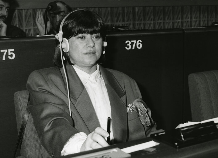 Teresa DOMINGO SEGARRA attends a plenary session in December 1989