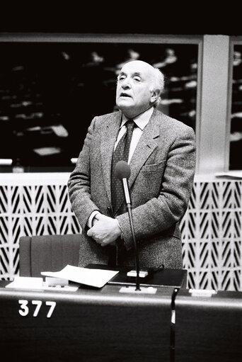 The MEP Altiero SPINELLI during a session in Strasbourg on May 1980.