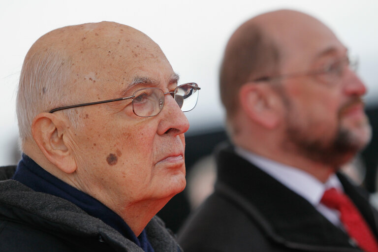 Official visit of Giorgio NAPOLITANO - President of the Republic of Italy at the European Parliament in Strasbourg - Flag Ceremony