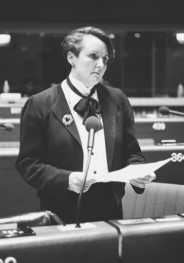 The MEP Simone MARTIN during a session in Strasbourg in October 1985.