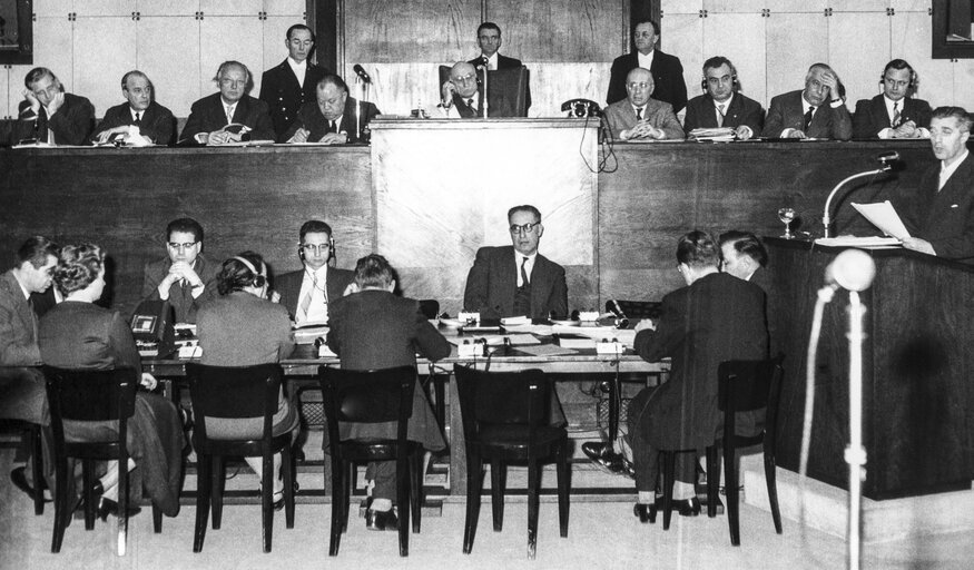 Robert SCHUMAN during the Constitutive session of the new European Parliamentary Assembly on the 19th of March 1958