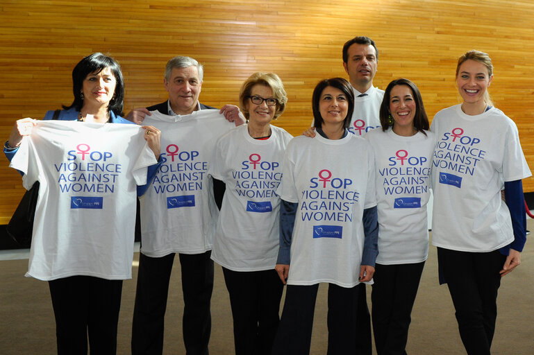 MEPs wear T-Shirts with Stop Violence Against Women