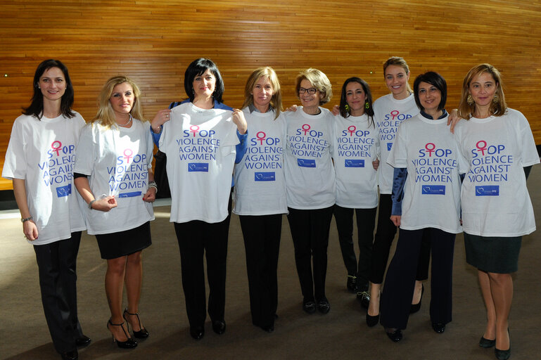 Photo 4: MEPs wear T-Shirts with Stop Violence Against Women