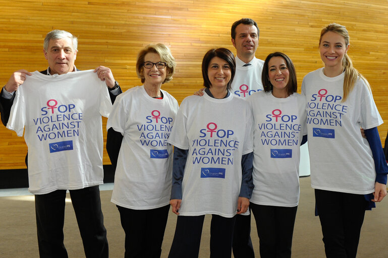 MEPs wear T-Shirts with Stop Violence Against Women