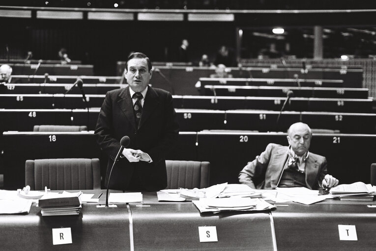 The delegue Jean-Francois PINTAT during a session in Strasbourg on January 1979.