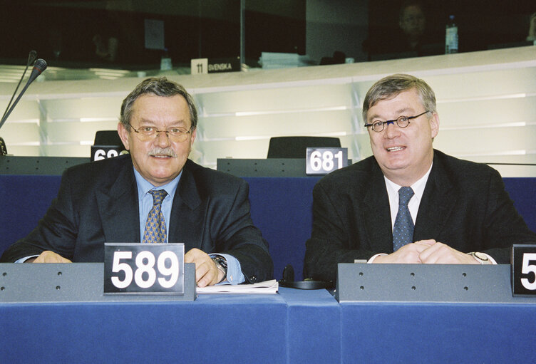 MEPs Gerhard HAGER and Hans KRONBERGER in Plenary Session in Strasbourg in March 2001