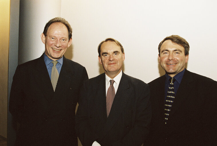 MEPs Edward McMILLAN-SCOTT, Timothy KIRKHOPE and Robert GOODWILL in a meeting at the European Parliament in Strasbourg