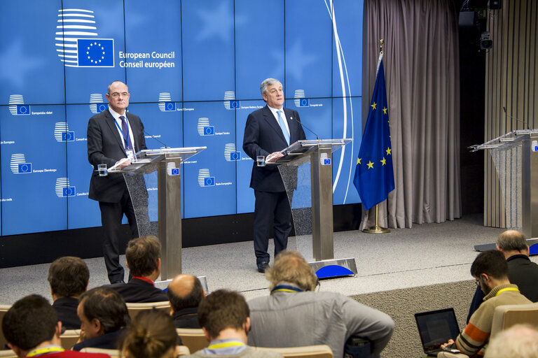 Photo 1: European Council Meeting - Press conference by EP President, Antonio TAJANI