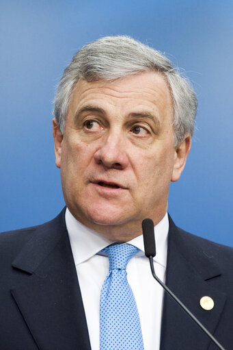 Photo 2: European Council Meeting - Press conference by EP President, Antonio TAJANI