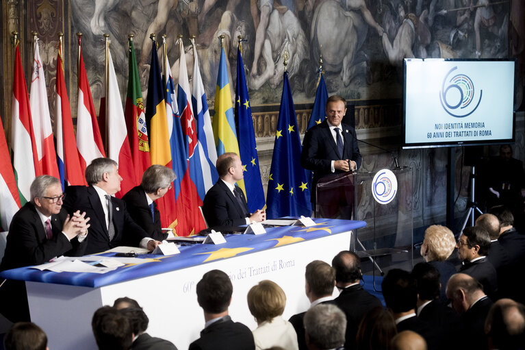 Fotogrāfija 14: Celebration of the ' 60 years of the Treaty of Rome ' in Campidoglio - Ceremony of the signature of the Rome declaration