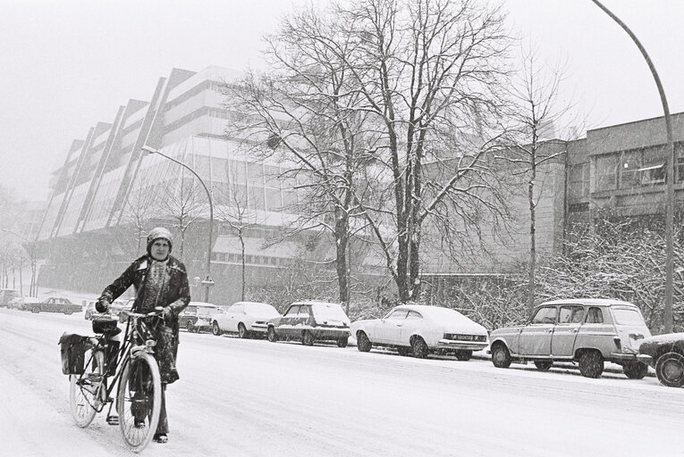 Strasbourg EP building under the snow