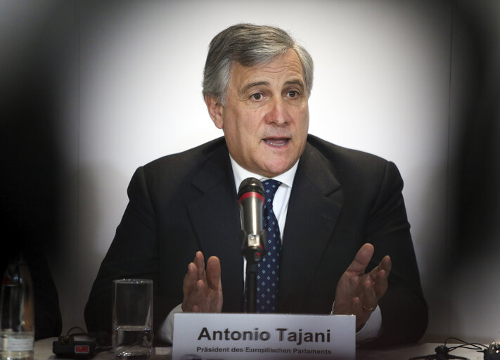 Fotogrāfija 2: Official visit of the President of the European Parliament to Germany - Antonio TAJANI, president of the European parliament, attends a press conference on February 24, 2017, in Berlin, Germany.