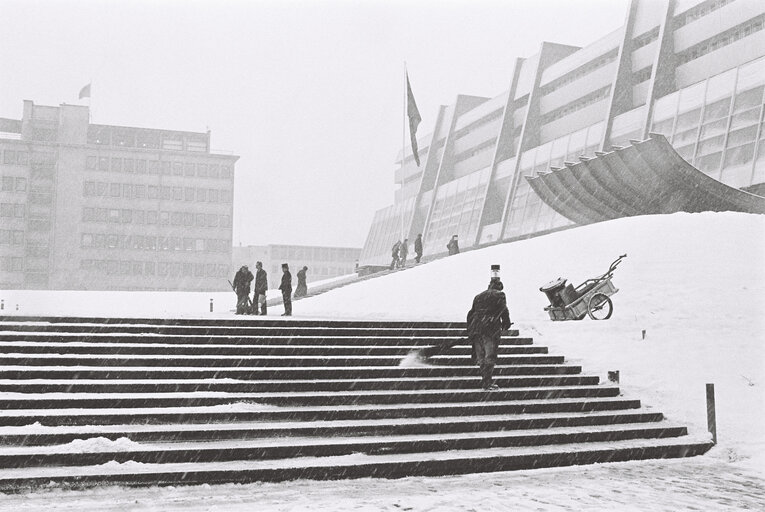 Strasbourg EP building under the snow