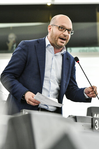 Foto 6: Lorenzo FONTANA MEP speaks in plenary session - Week 20  2017 in Strasbourg