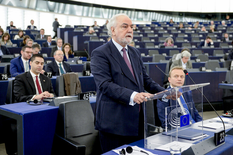 Antonio TAJANI - EP President and Paolo GENTILONI, President of the Council of Ministers of the Italian Republic in plenary session Week 11 2017 in Strasbourg