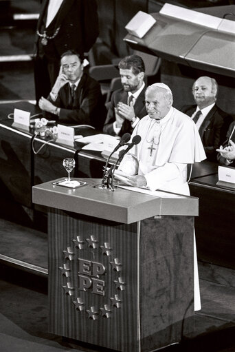 Visit of Pope John Paul II to the EP in Strasbourg, October 11, 1988.