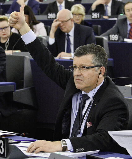 Photo 3: Franck PROUST in plenary session week 7 2017 in Strasbourg