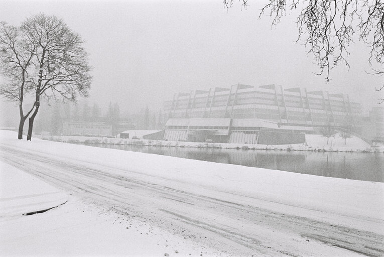 Strasbourg EP building under the snow