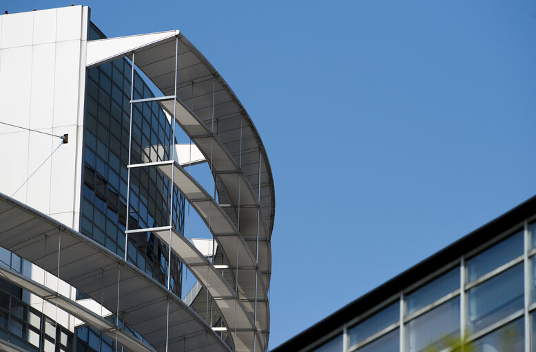 Flags in the European Parliament in Strasbourg