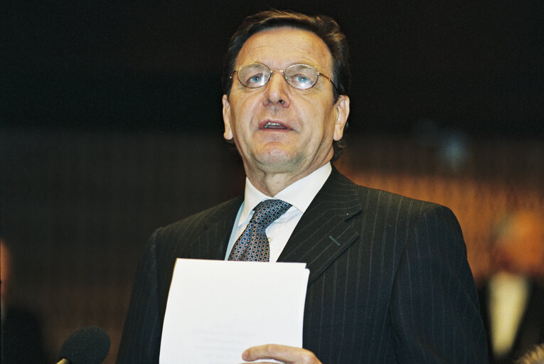 German Chancellor Gerhard SCHROEDER speaks in plenary session in Strasbourg
