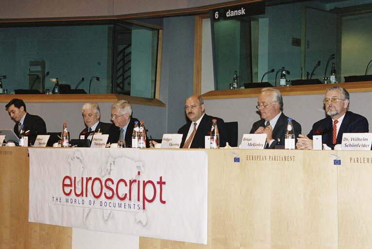 Giancarlo d ELIA, Brian McCLUSKEY, Helmut SPINDLER,  Dimitrios  THEOLOGITIS at Euroscript meeting in Brussels in October 1999.