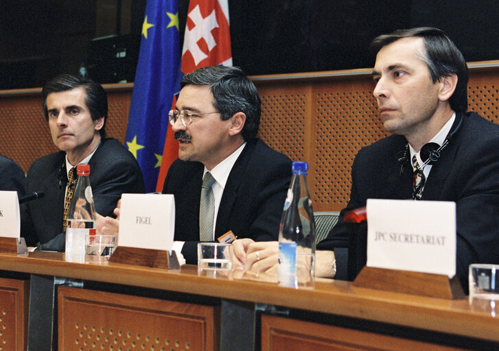 Zdjęcie 23: Pavol HAMZIK, Slovakian Foreign Minister and Jan FIGEL, European Commissioner during a meeting in Brussels on October 1999.