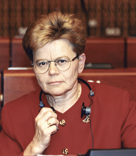 RUSANEN Pirjoin the hemicycle of the European Parliament in Strasbourg in October 1995