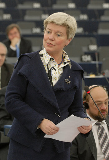 MEP Inger SEGELSTROM speaks in plenary session in Strasbourg