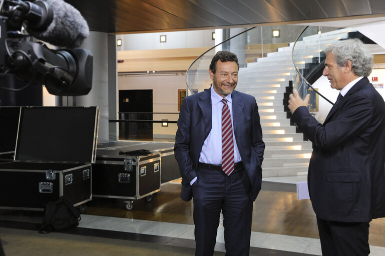MEP Raffaele BALDASSARRE during an interview with the RAI television in Strasbourg
