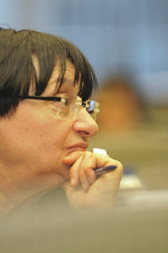 Fotó 1: Luisa MORGANTINI MEP in a meeting at the EP in Brussels.