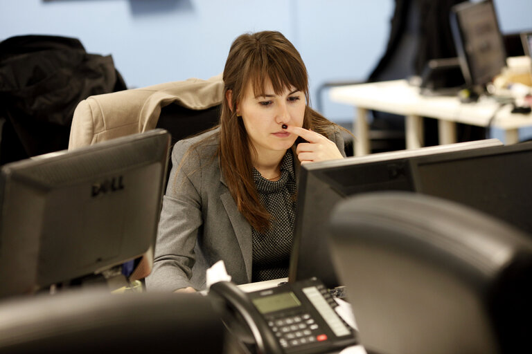 Woman working in front of a computer. Staff at the Easyroommate.com website office  in London