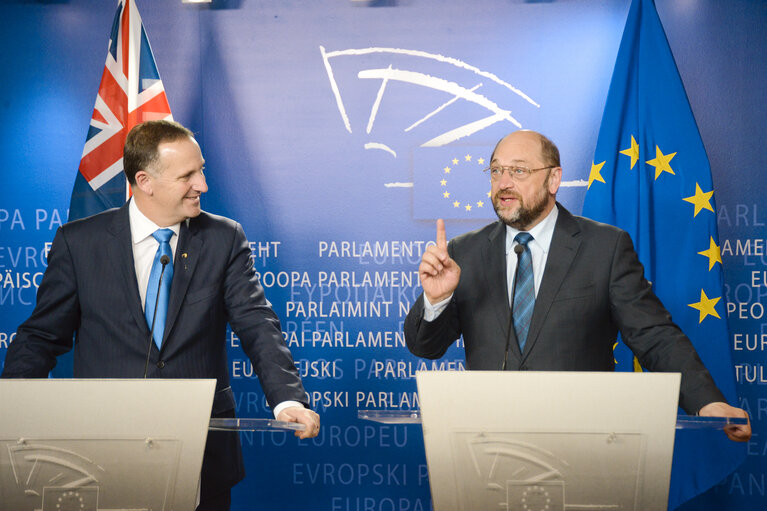 Press Conference of Martin SCHULZ - EP President and John KEY, Prime Minister of New-Zealand