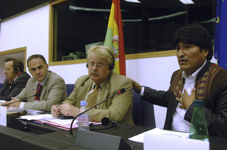 Fotogrāfija 1: AFET Committee - Exchange of views with Juan Evo Morales Ayma, President of Bolivia