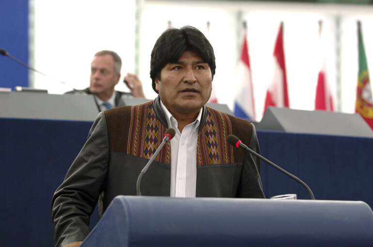 Fotogrāfija 27: Plenary session - Address by Juan Evo Morales Ayma, President of Bolivia