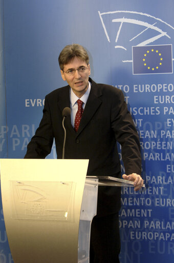 Photo 6: Press conference by Leonard ORBAN, Romanian Commissioner-designate for the portfolio of Multilingualism, after his hearing by the CULT committee in participation with the AFCO committee