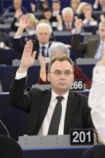 Fotagrafa 1: Filip KACZMAREK during votes at the plenary session in Strasbourg