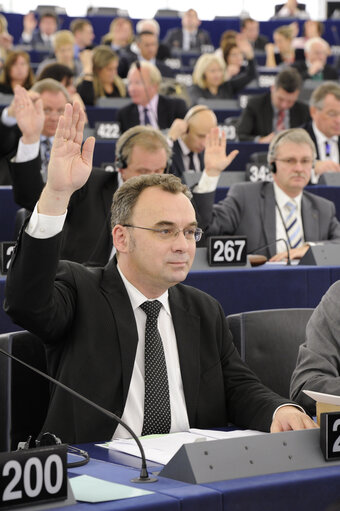 Fotagrafa 3: Filip KACZMAREK during votes at the plenary session in Strasbourg