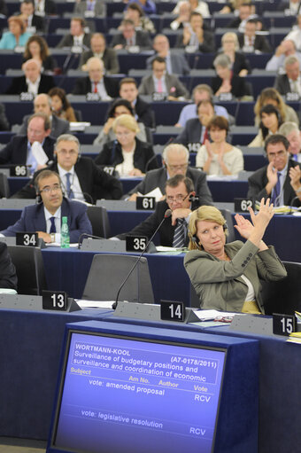 Photo 8: Corien WORTMANN-KOOL during votes in the hemicycle in Strasbourg, week 39