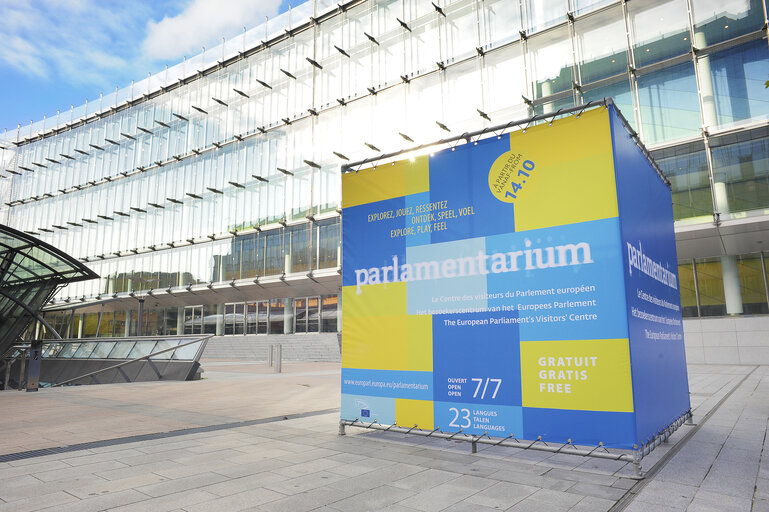 Foto 1: Illustration of the outside of the EP, presentation of the Parlamentarium