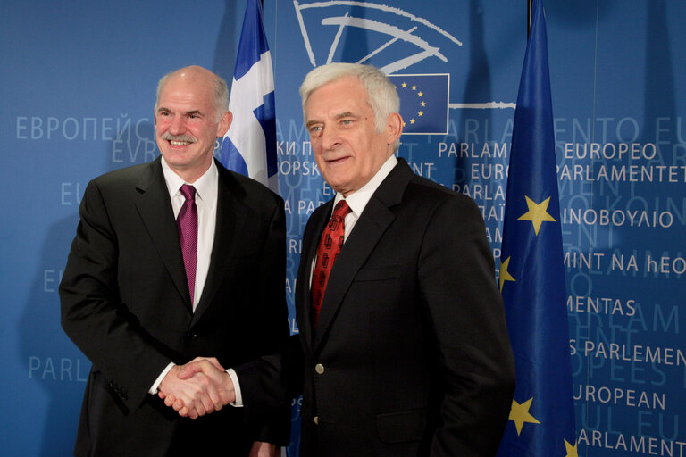 Fotografia 12: Press point Papandreou, Jerzy Buzek, EP President