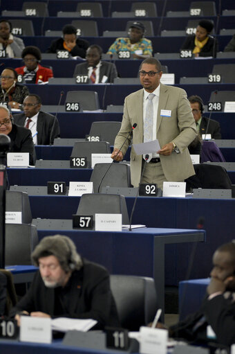 Photo 4 : 28th ACP-EU Joint Parliamentary assembly in Strasbourg  Sitting ' The social and economic consequences of malnutrition in ACP countries '  Statement of Commissioner in charge of international cooperation and development