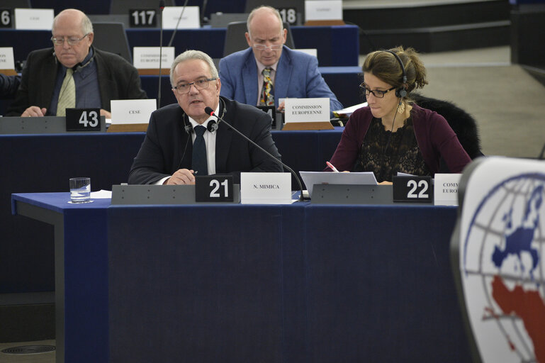 Photo 42 : 28th ACP-EU Joint Parliamentary assembly in Strasbourg  Sitting ' The social and economic consequences of malnutrition in ACP countries '  Statement of Commissioner in charge of international cooperation and development