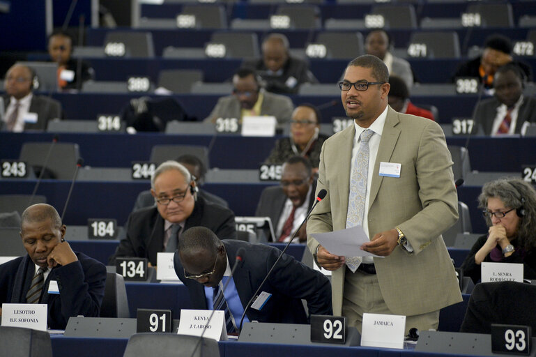 Photo 5 : 28th ACP-EU Joint Parliamentary assembly in Strasbourg  Sitting ' The social and economic consequences of malnutrition in ACP countries '  Statement of Commissioner in charge of international cooperation and development