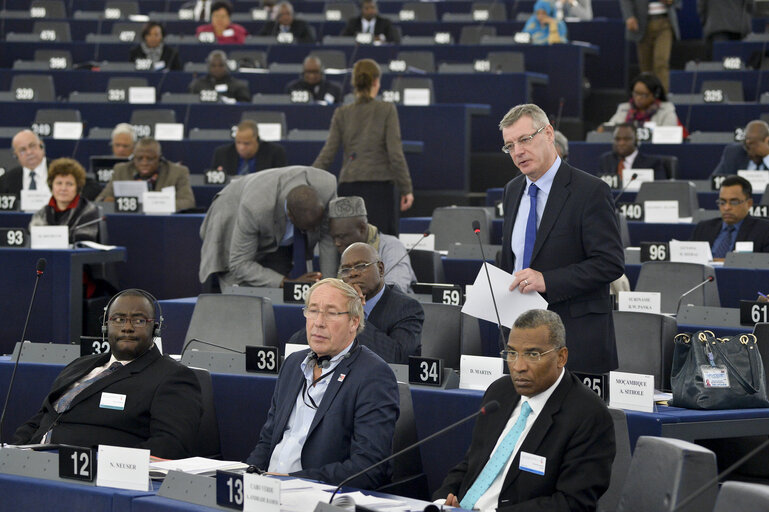 Photo 17 : 28th ACP-EU Joint Parliamentary assembly in Strasbourg  Sitting ' The social and economic consequences of malnutrition in ACP countries '  Statement of Commissioner in charge of international cooperation and development